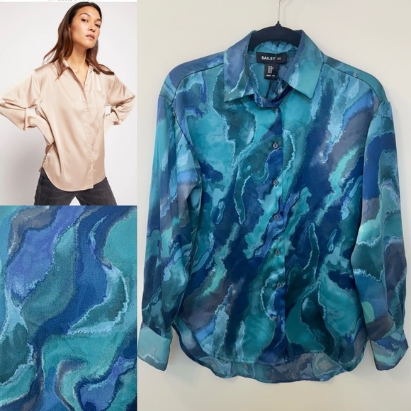 Bailey 44 Blue Watercolor Abstract Button-Up Shirt - Picture 1 of 6